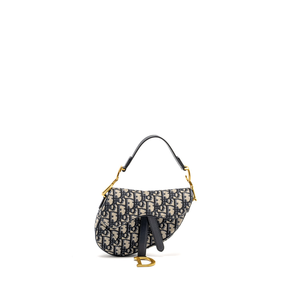 DIOR MINI SADDLE BAG OBLIQUE JACQUARD BLUE GHW