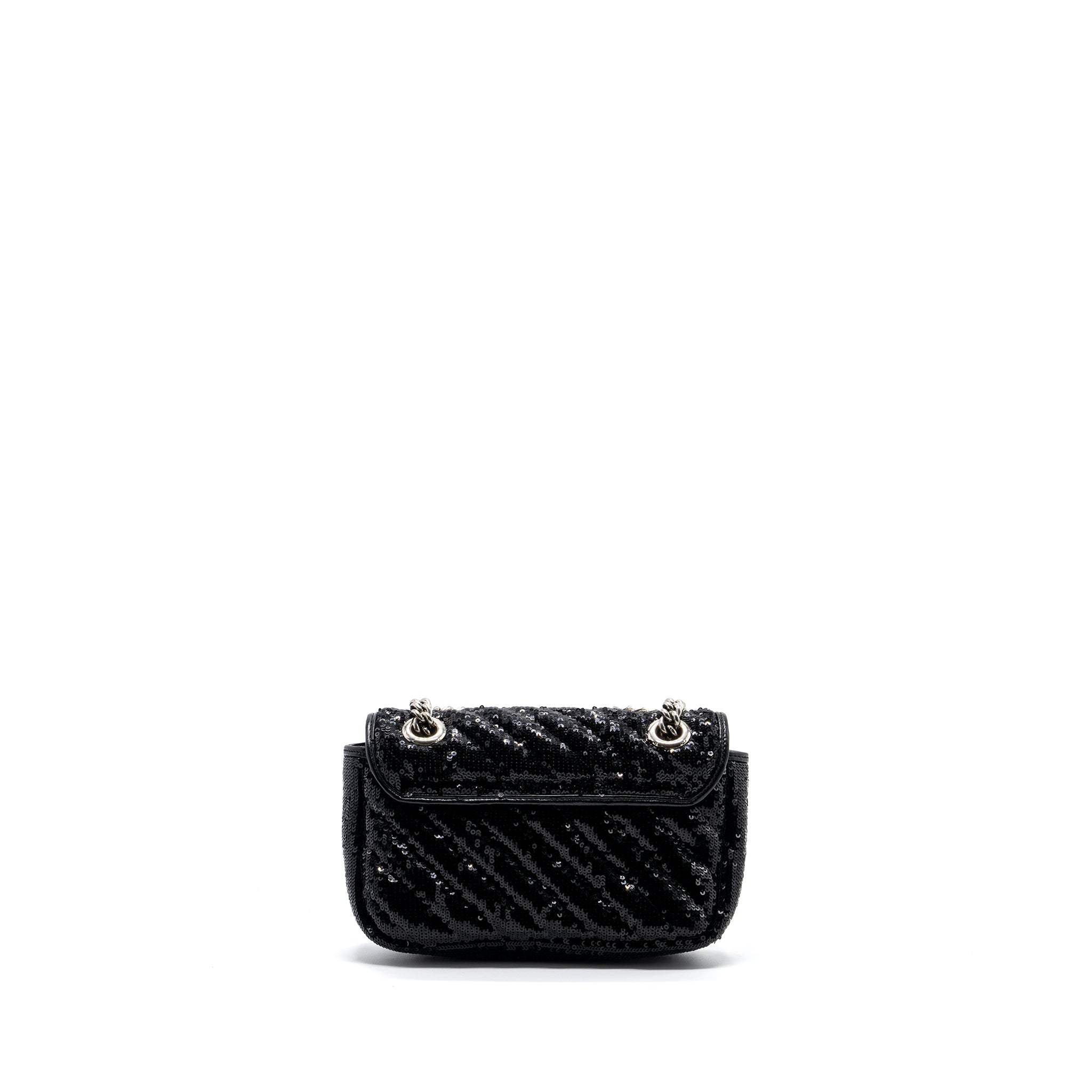 GUCCI MINI GG MARMONT MATELASSE BAG SEQUIN BLACK SHW