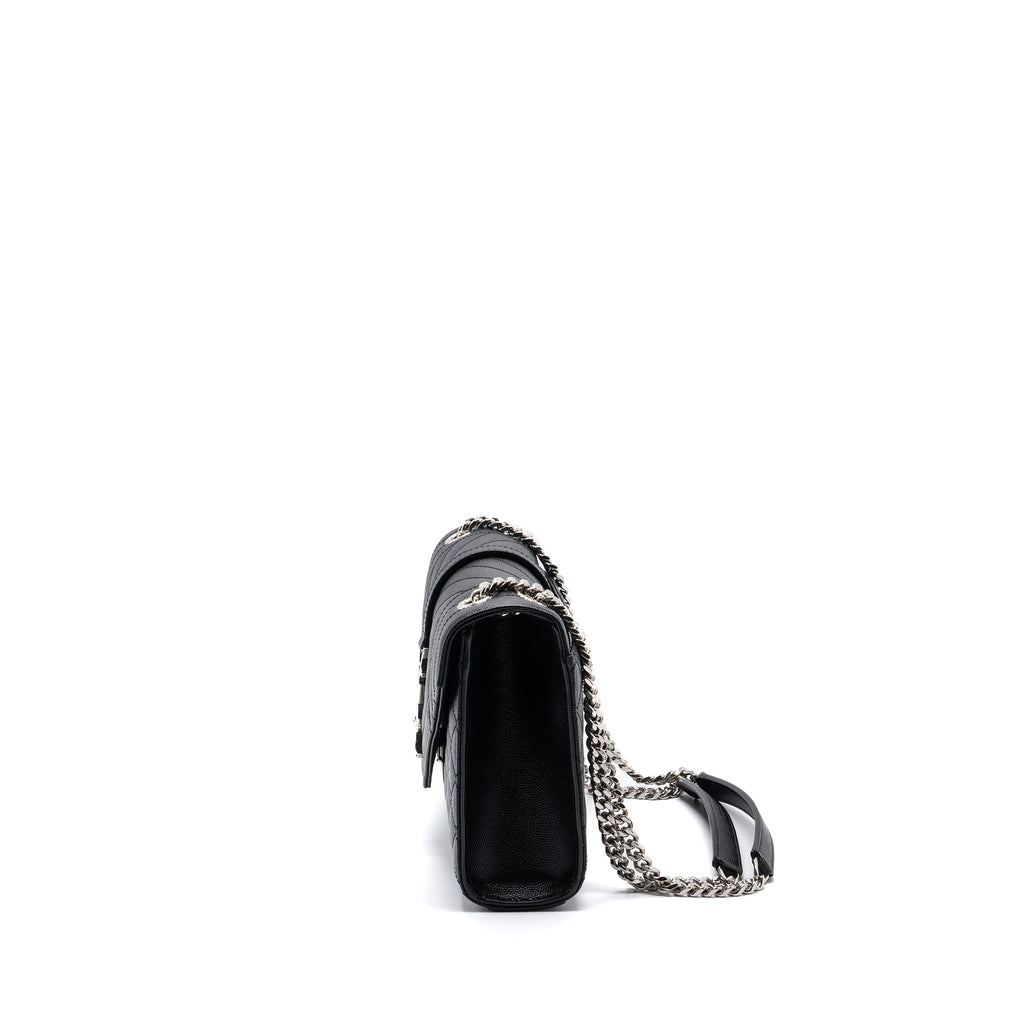 SAINT LAURENT/YSL ENVELOPE MEDIUM CHAIN BAG GRAINED CALFSKIN MIX MATELASSE BLACK SHW