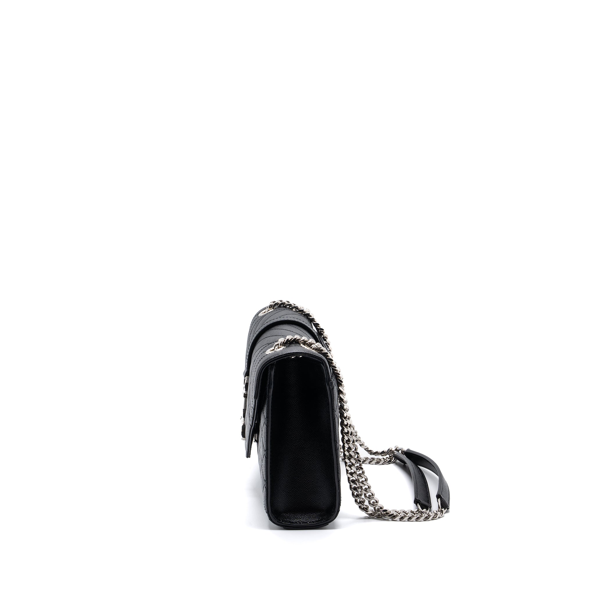 SAINT LAURENT/YSL ENVELOPE MEDIUM CHAIN BAG GRAINED CALFSKIN MIX MATELASSE BLACK SHW