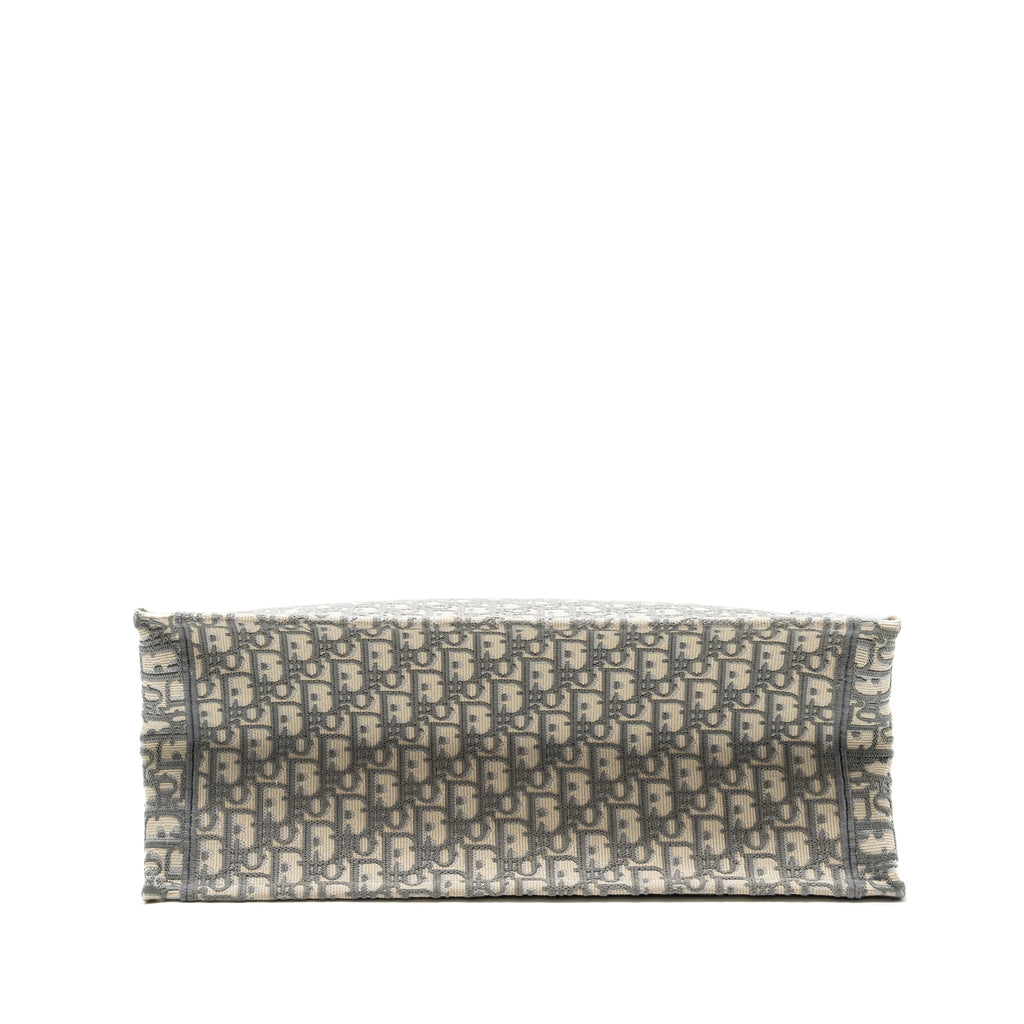 DIOR LARGE BOOK TOTE DIOR OBLIQUE EMBROIDERY ECRU/GREY