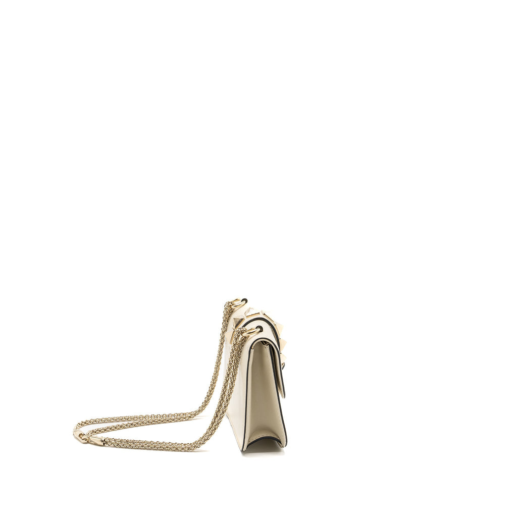 VALENTINO GARAVANI ROCKSTUD GLAM LOCK CHAIN BAG LEATHER WHITE LGHW