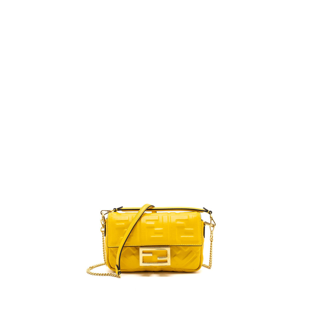 FENDI MINI BAGUETTE BAG NAPPA LAMBSKIN YELLOW GHW