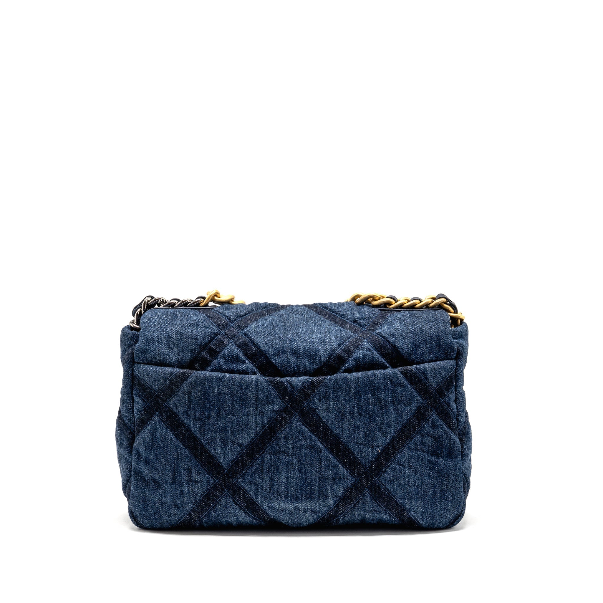 CHANEL LARGE 19 BAG DENIM DARK BLUE MULTICOLOR HARDWARE