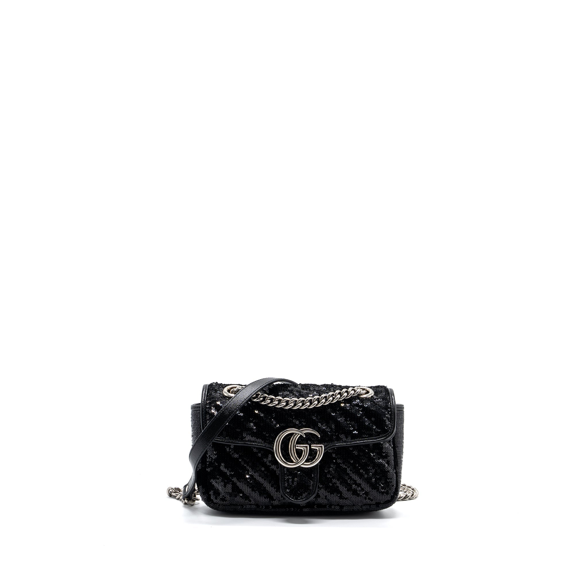 GUCCI MINI GG MARMONT MATELASSE BAG SEQUIN BLACK SHW