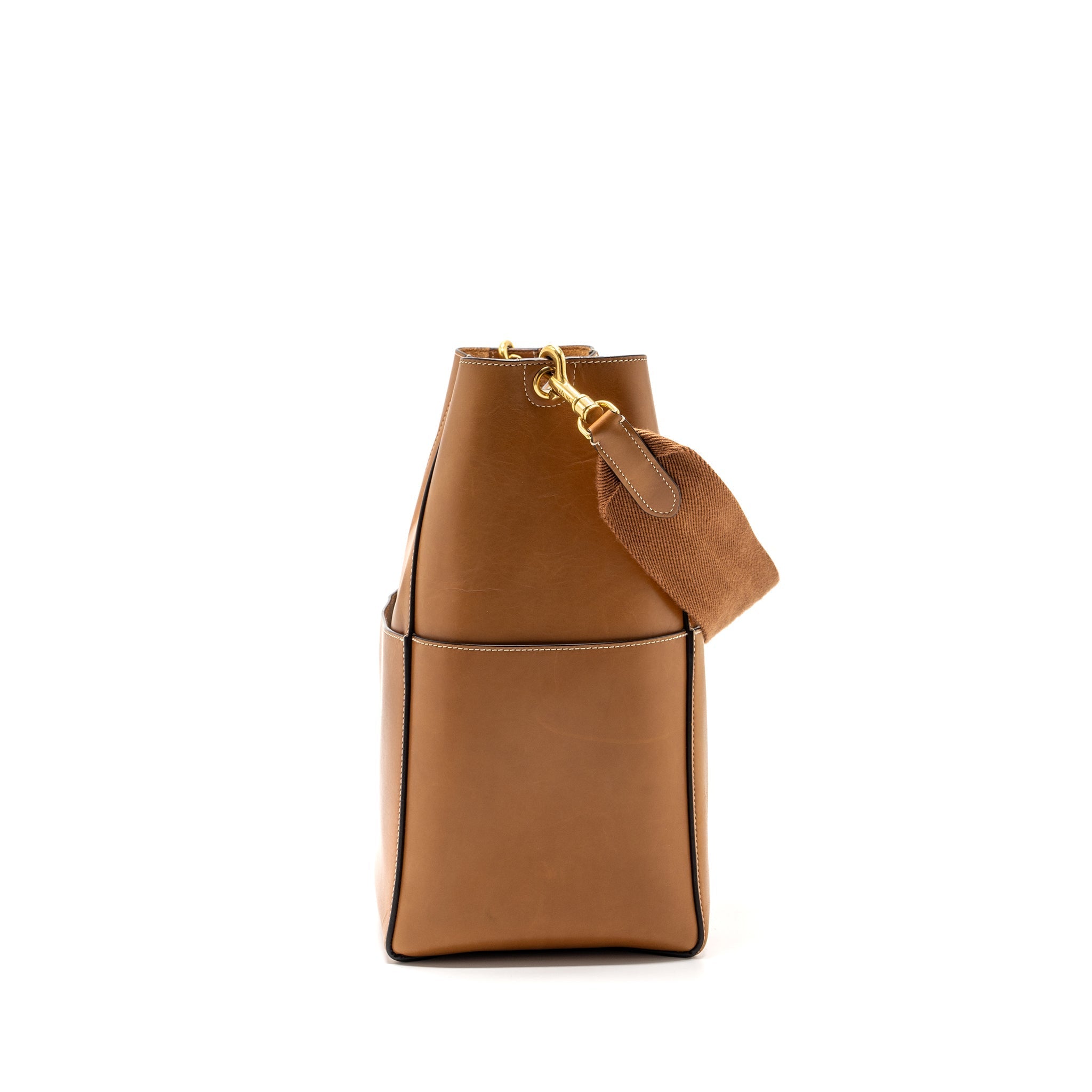 CELINE SANGLE BUCKET BAG LEATHER BROWN GHW