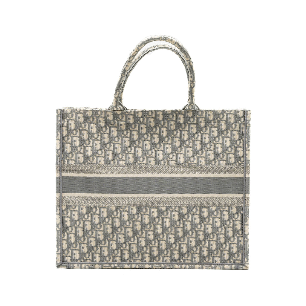 DIOR LARGE BOOK TOTE DIOR OBLIQUE EMBROIDERY ECRU/GREY