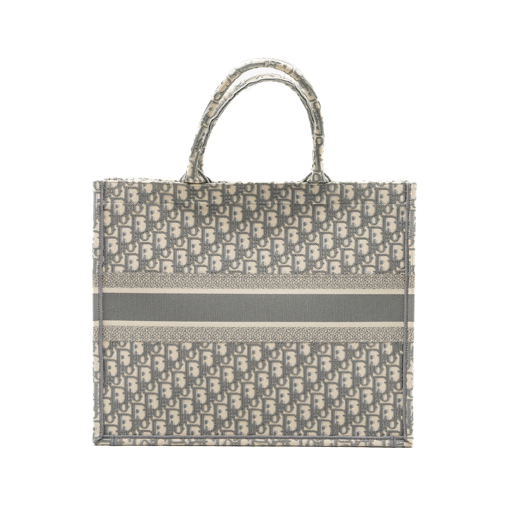 DIOR LARGE BOOK TOTE DIOR OBLIQUE EMBROIDERY ECRU/GREY