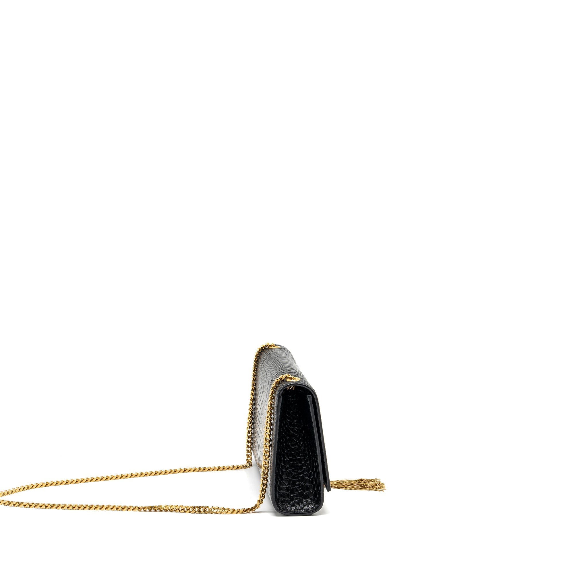 SAINT LAURENT KATE BAG TASSEL CROC-EMBOSSED BLACK GHW