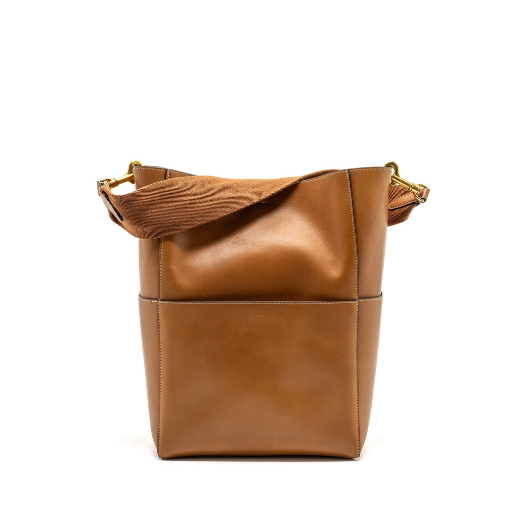 CELINE SANGLE BUCKET BAG LEATHER BROWN GHW