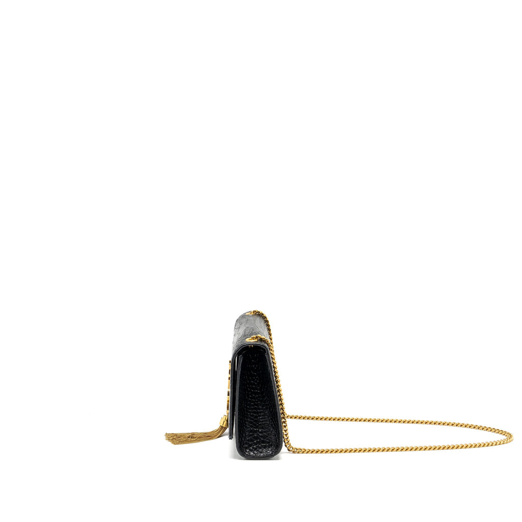 SAINT LAURENT KATE BAG TASSEL CROC-EMBOSSED BLACK GHW