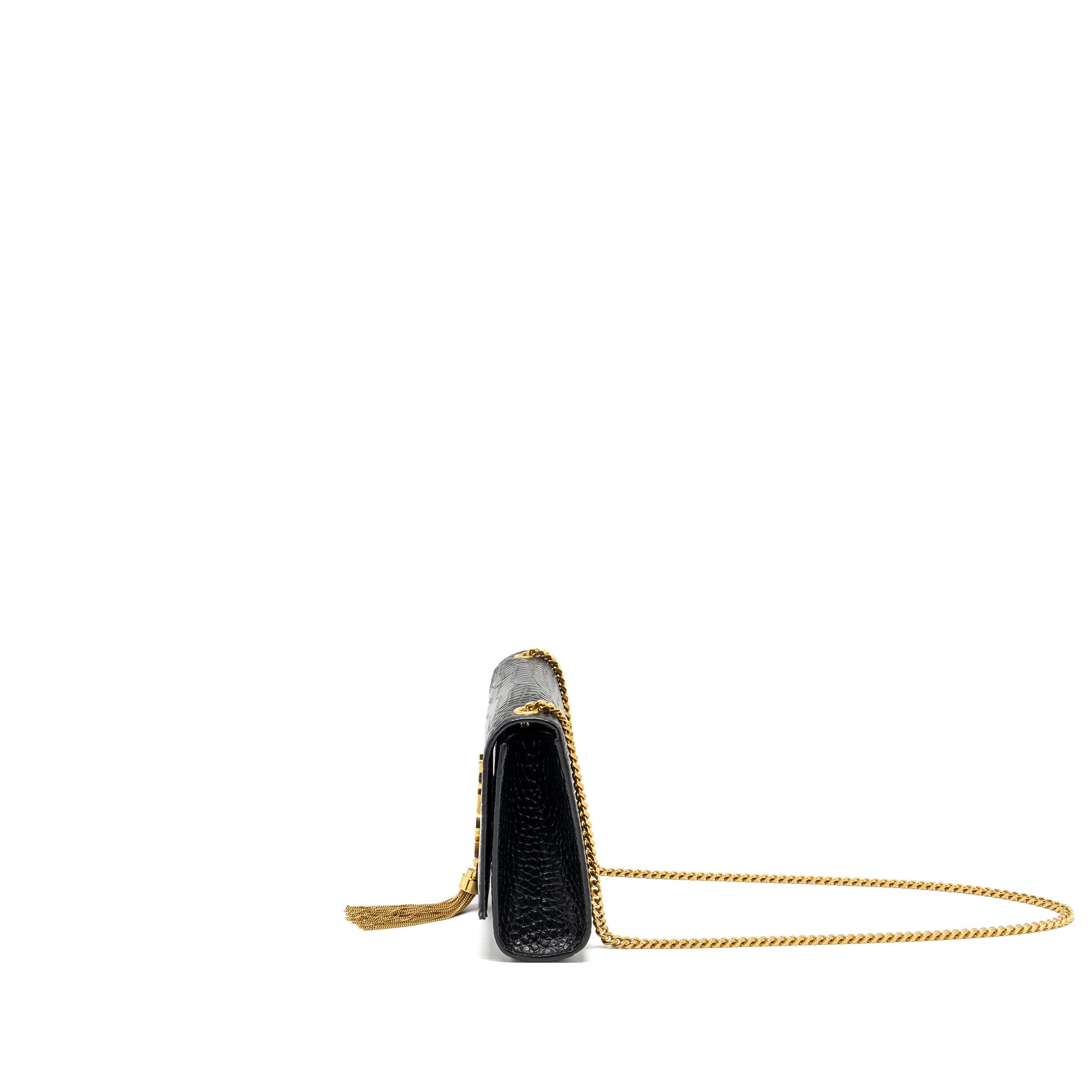 SAINT LAURENT KATE BAG TASSEL CROC-EMBOSSED BLACK GHW