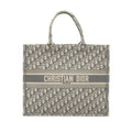 DIOR LARGE BOOK TOTE DIOR OBLIQUE EMBROIDERY ECRU/GREY