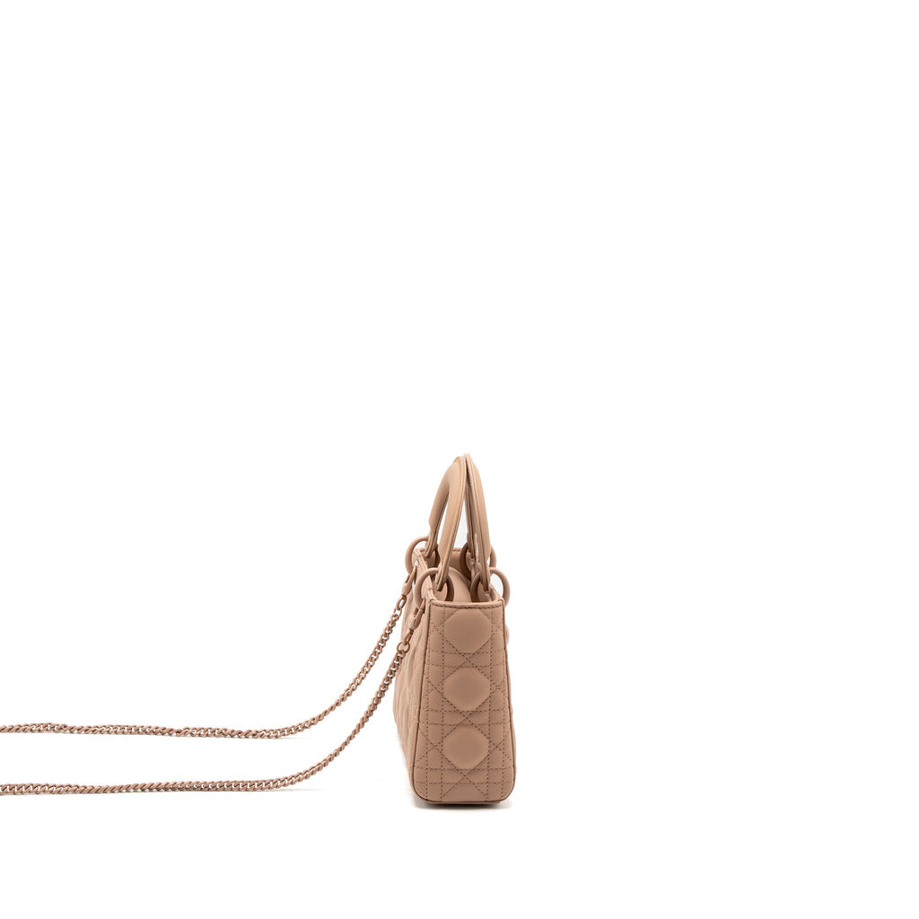 DIOR MINI LADY DIOR ULTRA MATTE CANNAGE CALFSKIN BLUSH WITH BLUSH HARDWARE