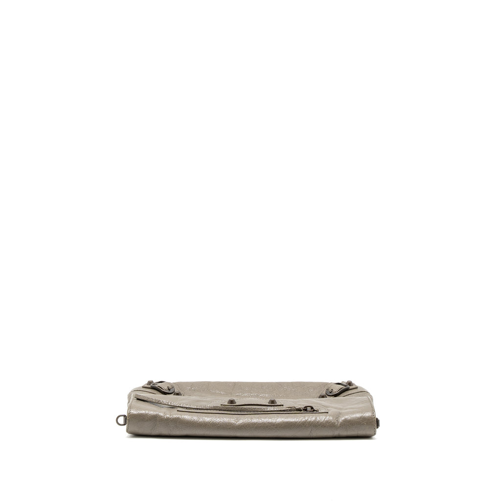 BALENCIAGA CITY FOLD CLUTCH/SHOULDER BAG LEATHER GREY RUTHENIUM HARDWARE