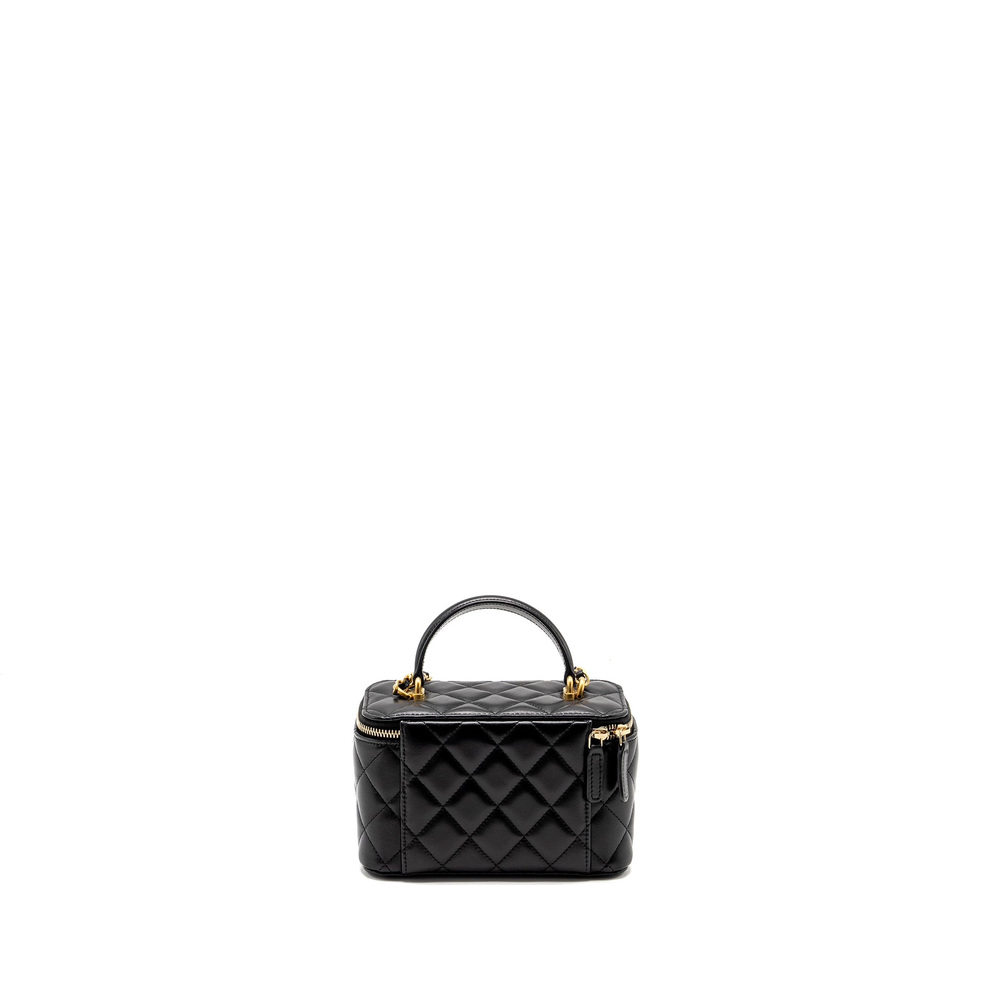 CHANEL TOP HANDLE LONG VANITY CASE LAMBSKIN BLACK GHW