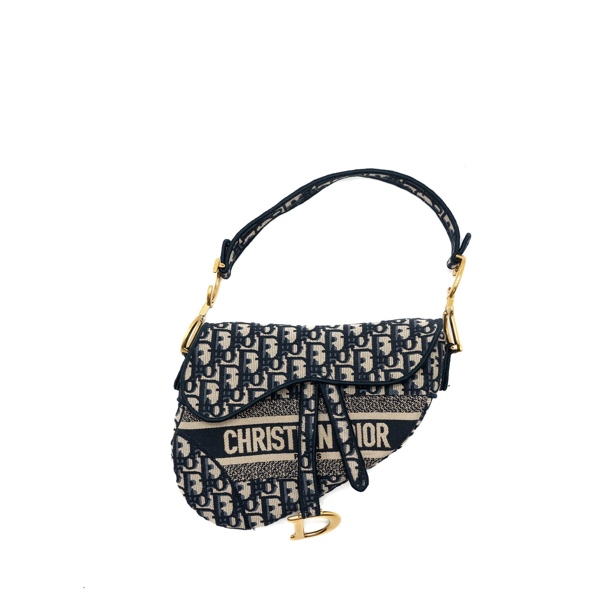 DIOR SADDLE BAG BLUE OBLIQUE EMBROIDERY GHW