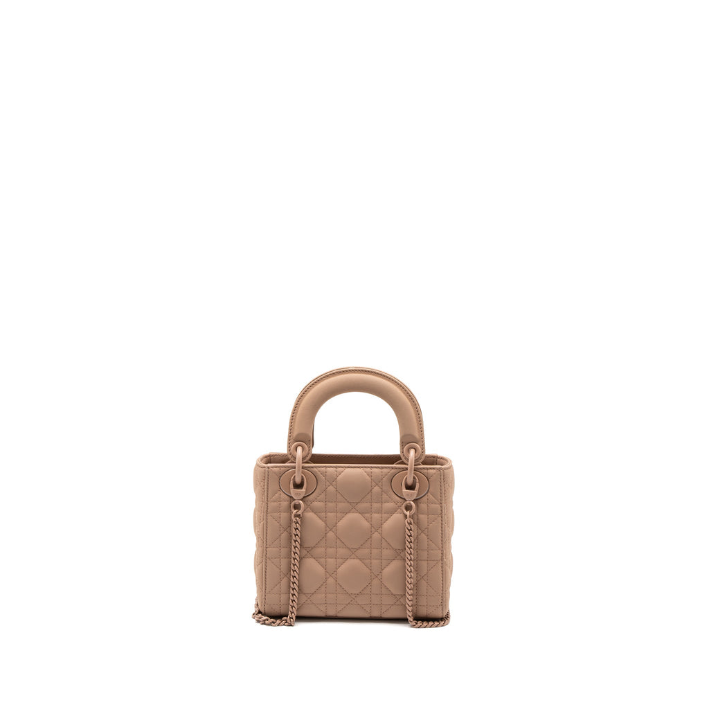 DIOR MINI LADY DIOR ULTRA MATTE CANNAGE CALFSKIN BLUSH WITH BLUSH HARDWARE