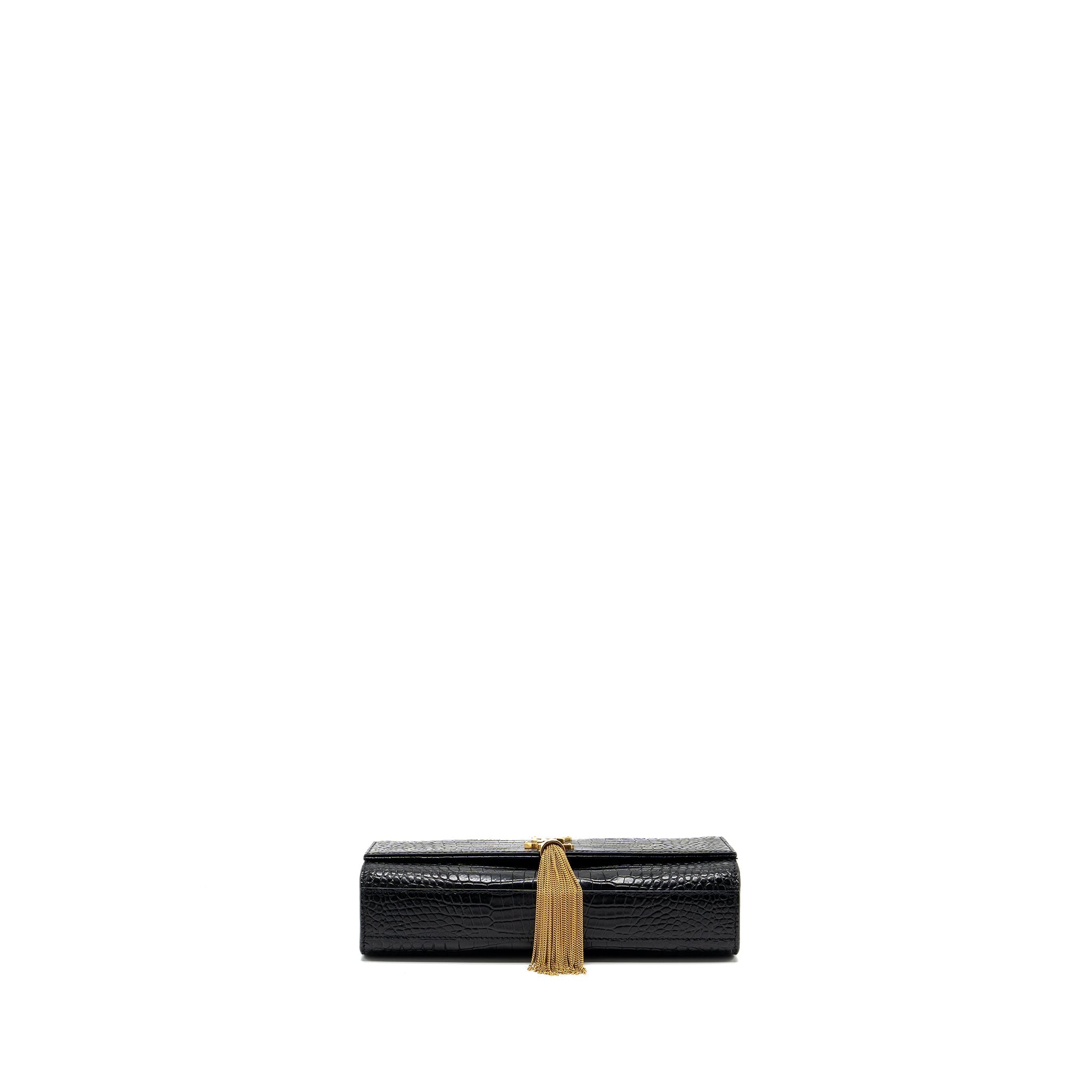 SAINT LAURENT KATE BAG TASSEL CROC-EMBOSSED BLACK GHW