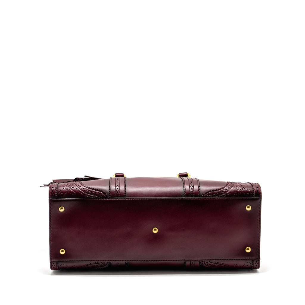 GUCCI VINTAGE DUILIO BROGUE BOSTON BAG CALFSKIN BURGUNDY GHW