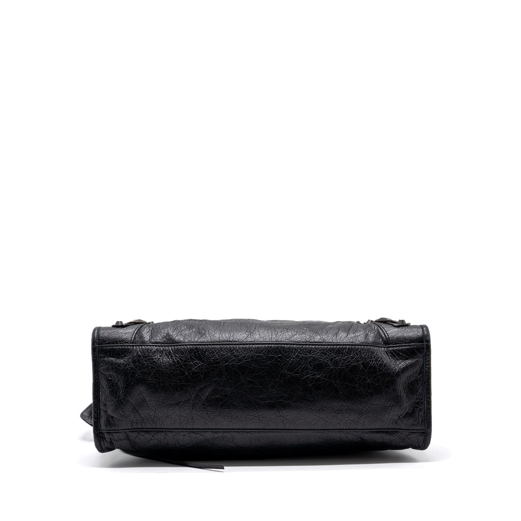 BALENCIAGA CLASSIC CITY BAG LEATHER BLACK RUTHENIUM SILVER HARDWARE