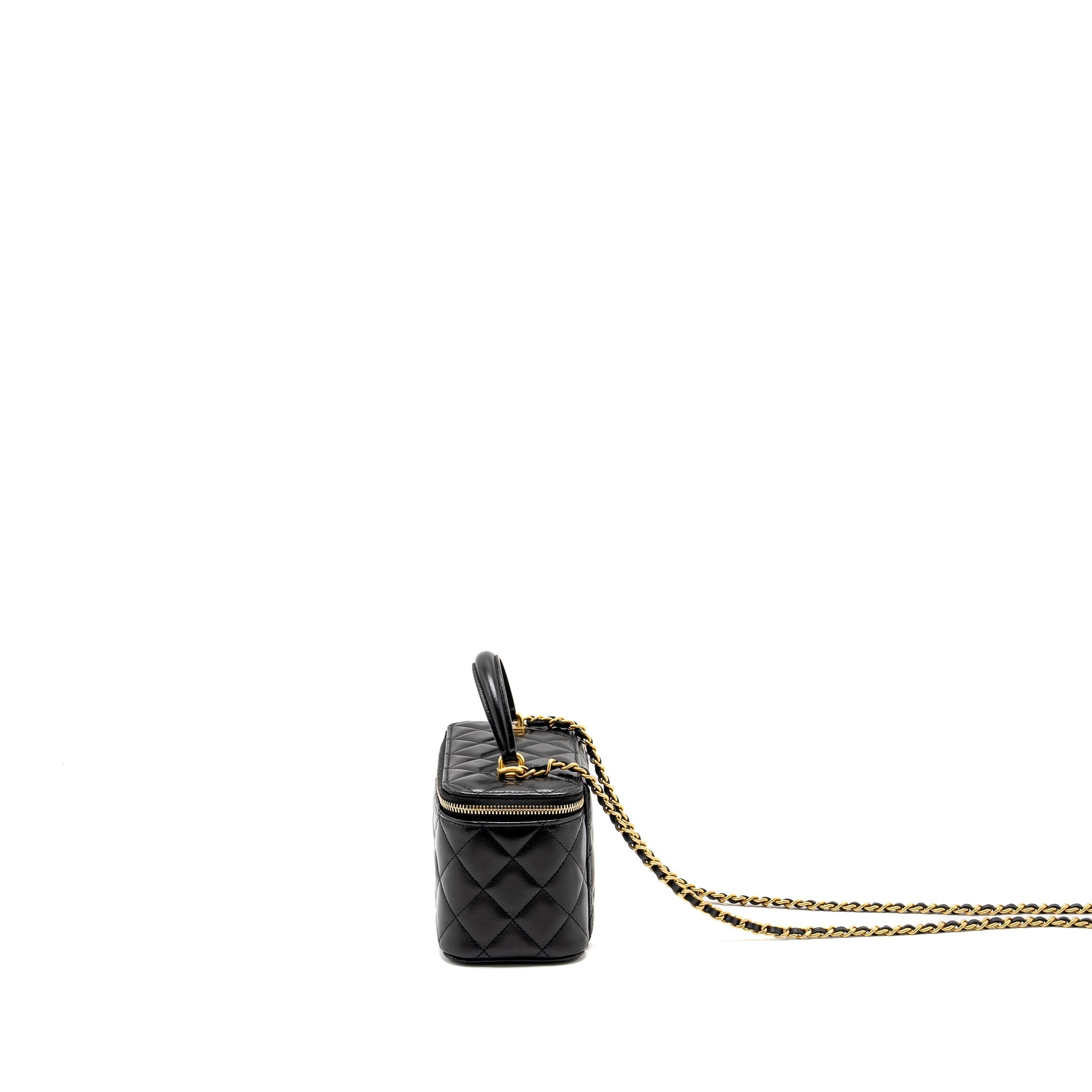 CHANEL TOP HANDLE LONG VANITY CASE LAMBSKIN BLACK GHW