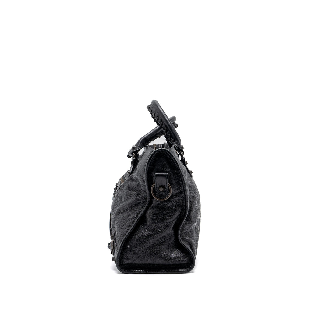 BALENCIAGA CLASSIC CITY BAG LEATHER BLACK RUTHENIUM SILVER HARDWARE