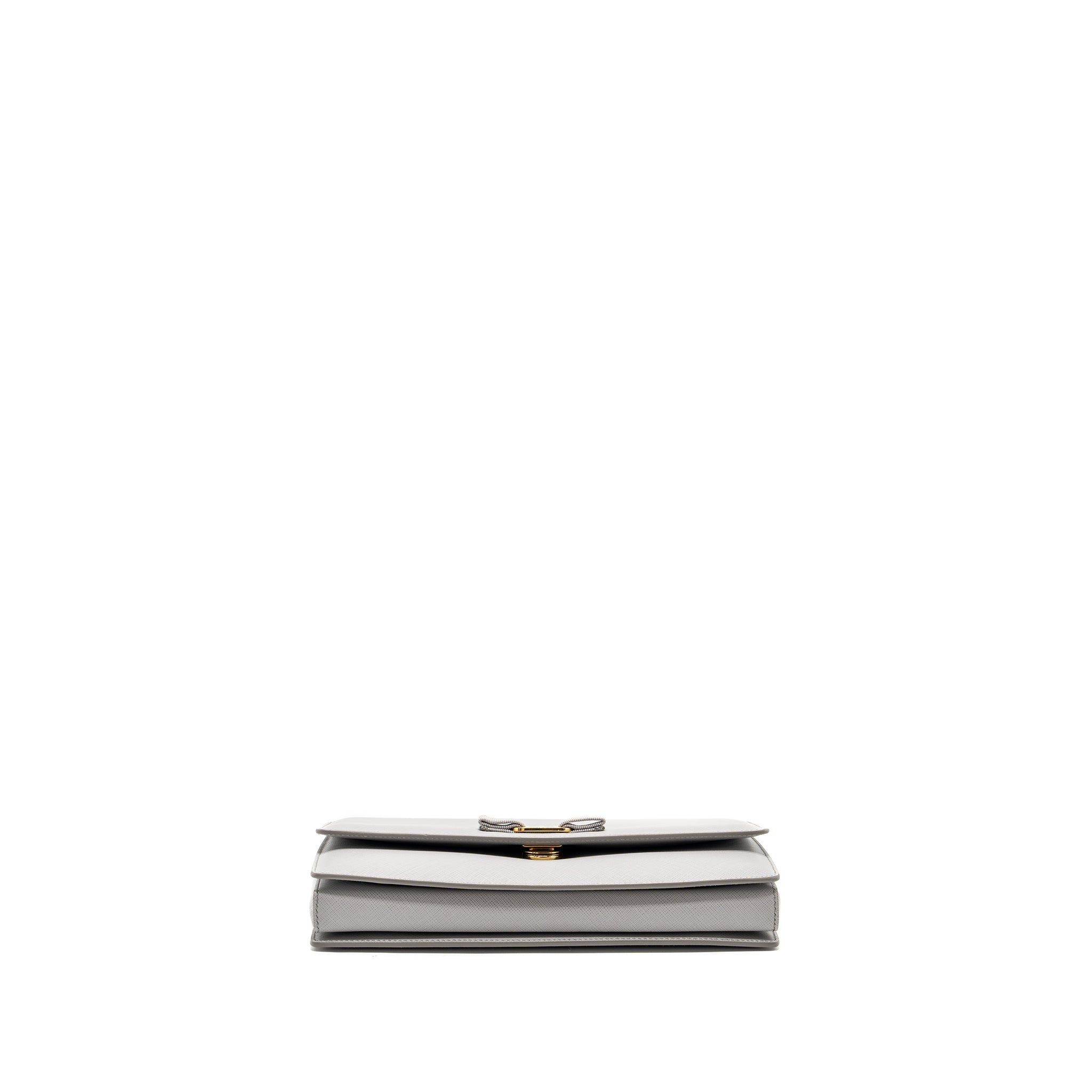 FERRAGAMO GINNY CHAIN BAG CALFSKIN LIGHT GREY LGHW