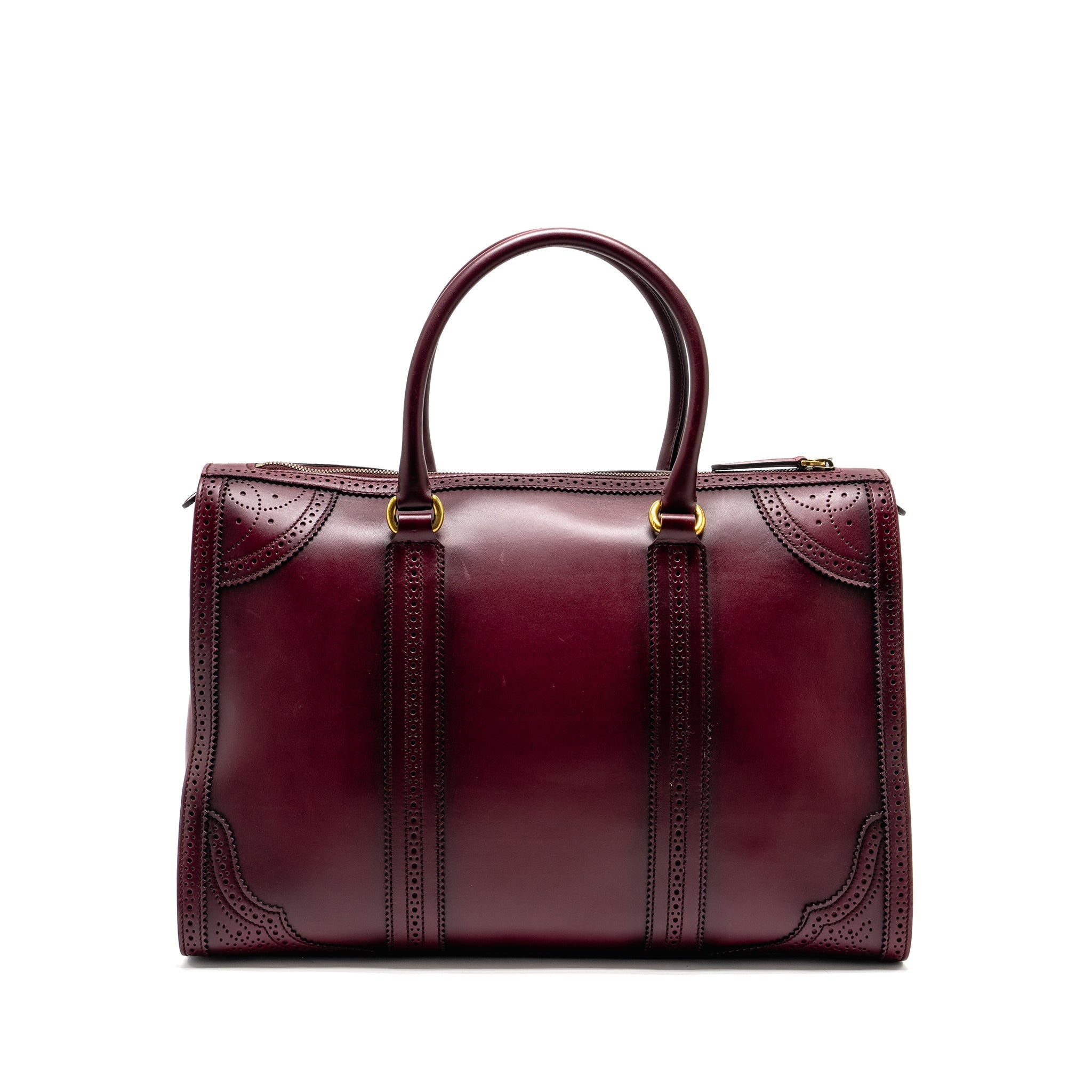 GUCCI VINTAGE DUILIO BROGUE BOSTON BAG CALFSKIN BURGUNDY GHW