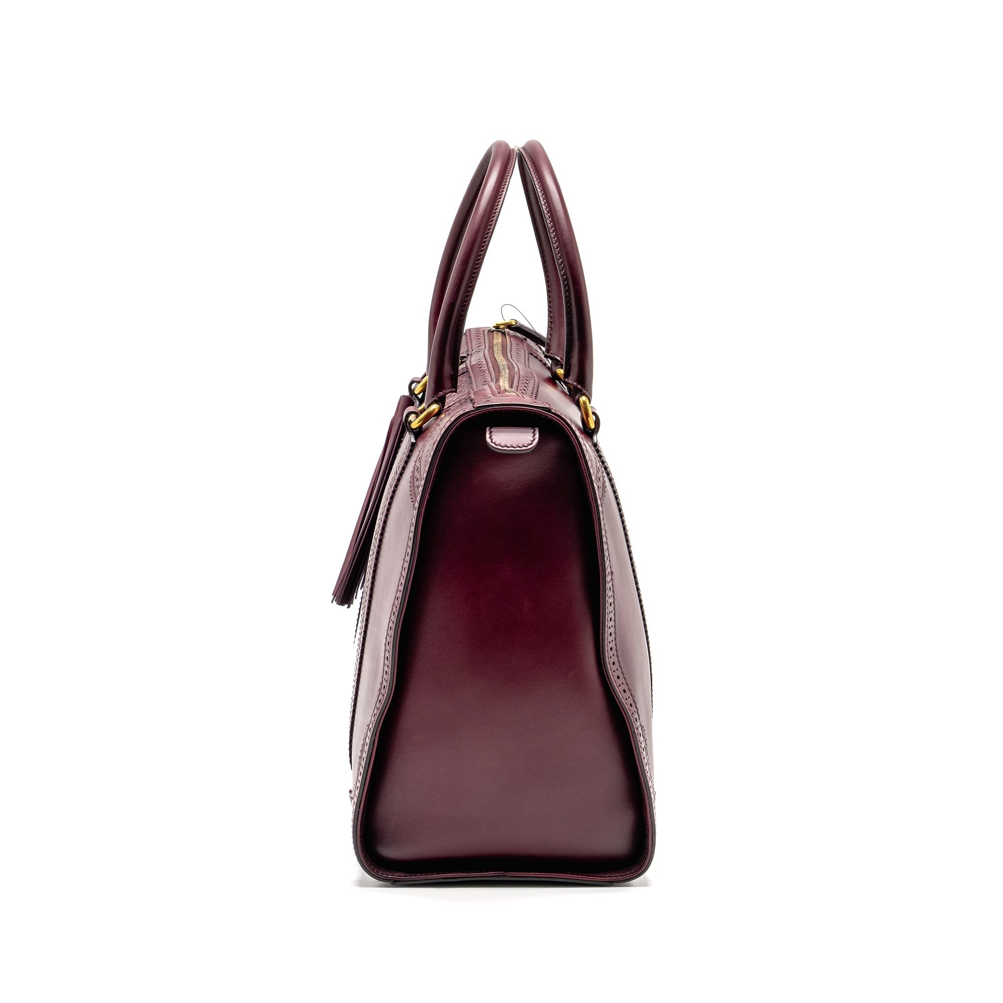 GUCCI VINTAGE DUILIO BROGUE BOSTON BAG CALFSKIN BURGUNDY GHW