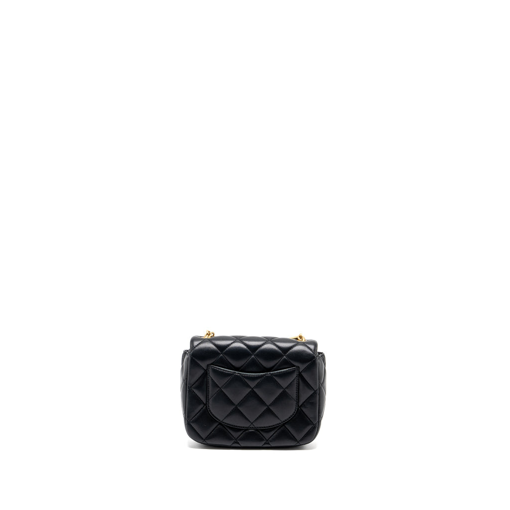 CHANEL QUILTED FLAP BAG WITH HEART CHARM CHAIN LAMBSKIN BLACK GHW (MICROCHIP)