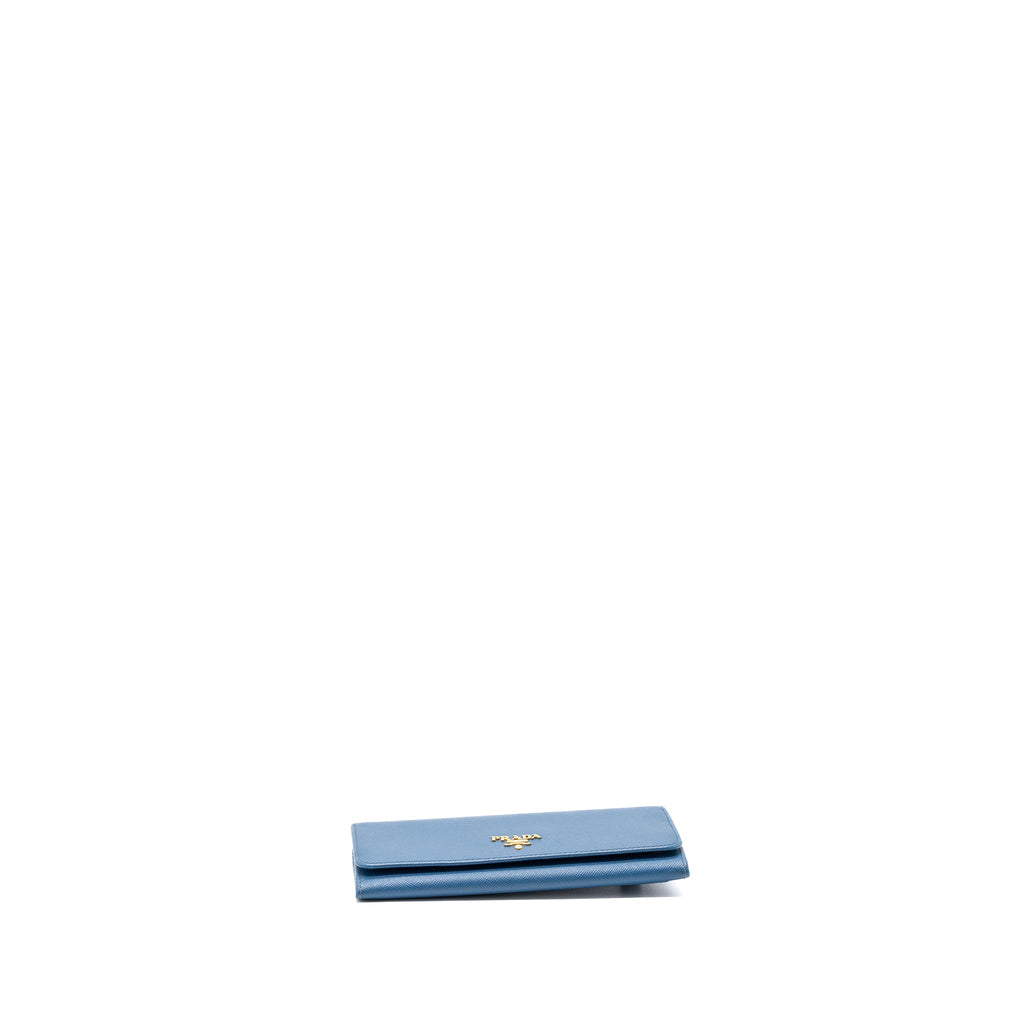 PRADA SAFFIANO LONG WALLET CALFSKIN BLUE GHW