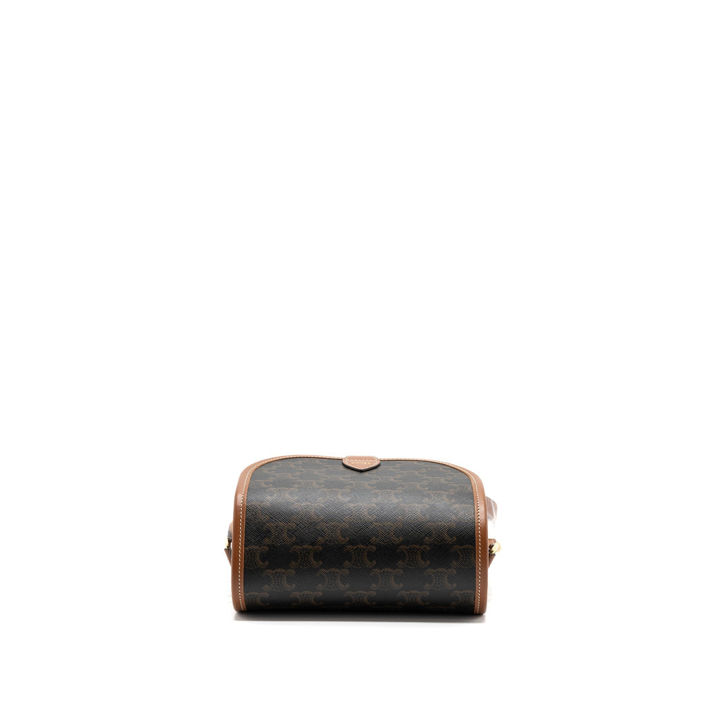 CELINE MEDIUM FOLCO BAG TRIOMPHE CANVAS AND CALFSKIN TAN GHW