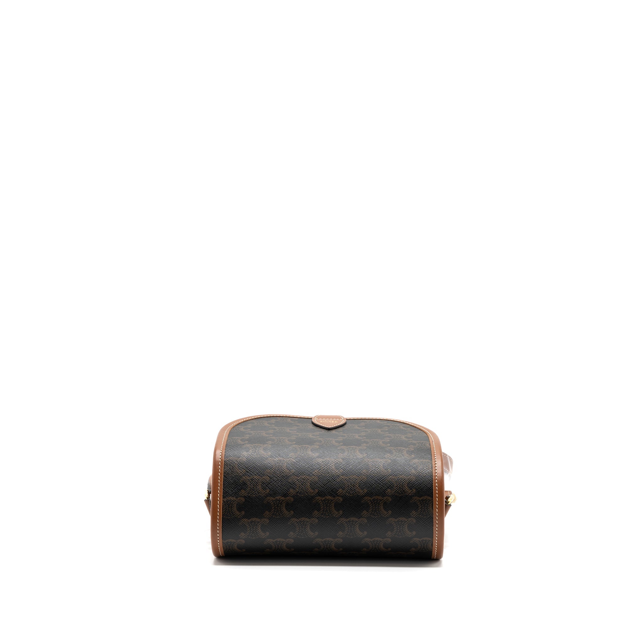 CELINE MEDIUM FOLCO BAG TRIOMPHE CANVAS AND CALFSKIN TAN GHW