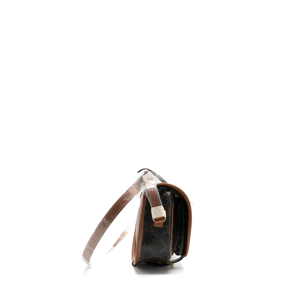 CELINE MEDIUM FOLCO BAG TRIOMPHE CANVAS AND CALFSKIN TAN GHW