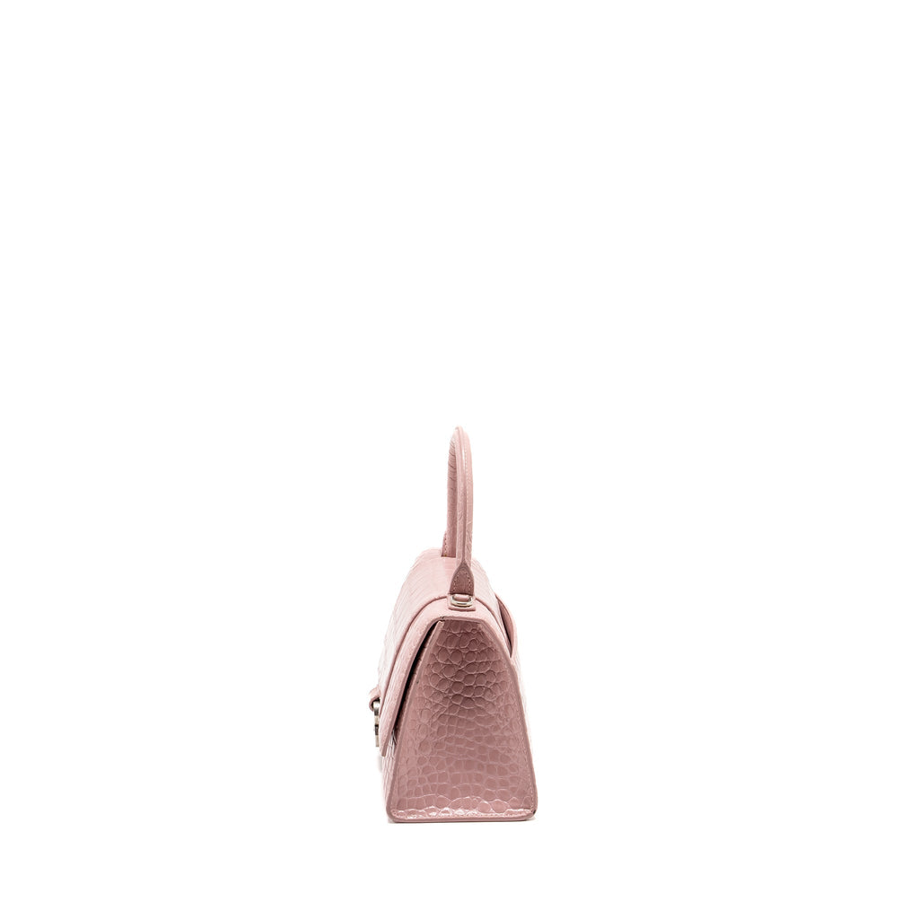 BALENCIAGA HOURGLASS S CROC-EMBOSSED CALFSKIN PINK SHW