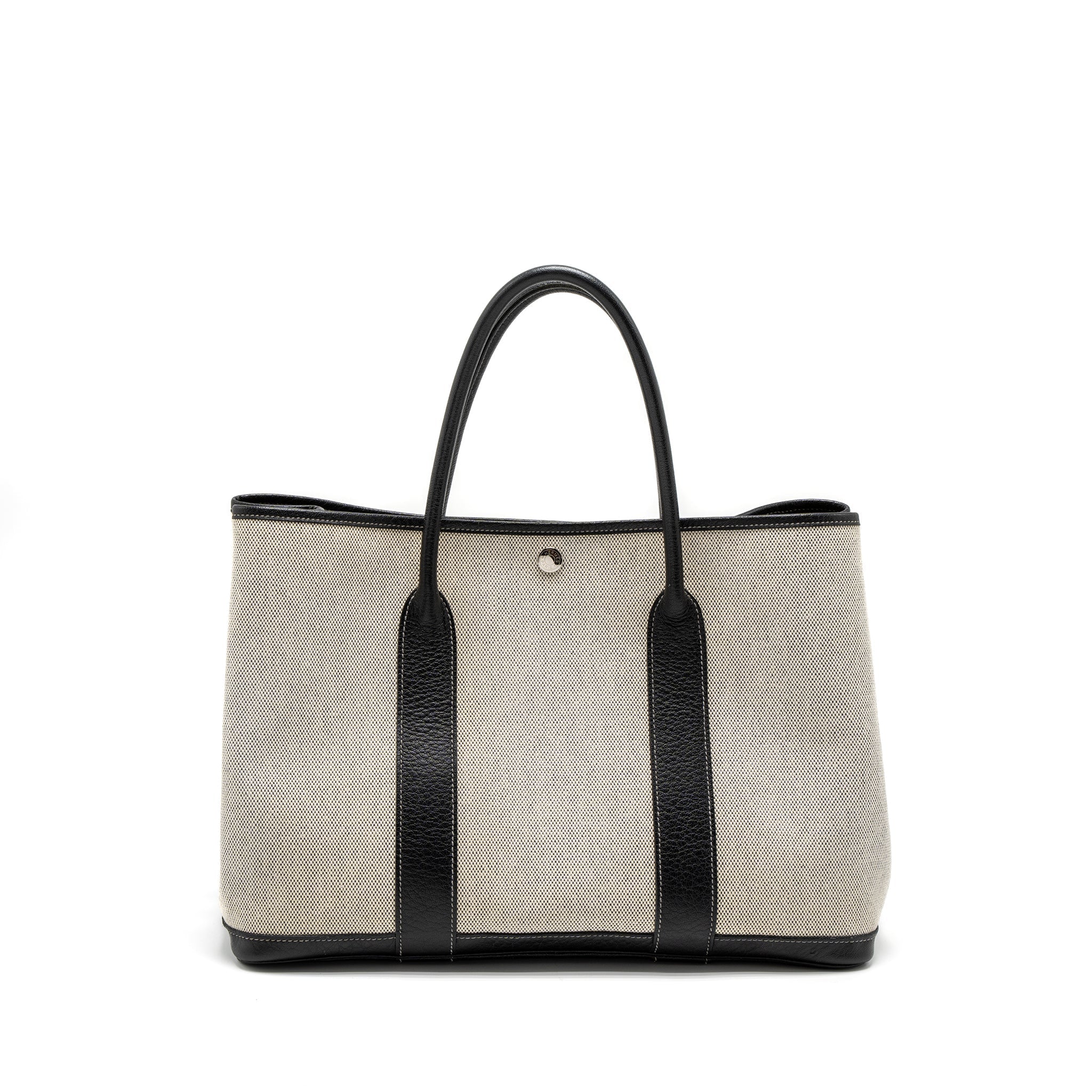 HERMES GARDEN PARTY 36 CANVAS/LEATHER BLACK/WHITE SHW