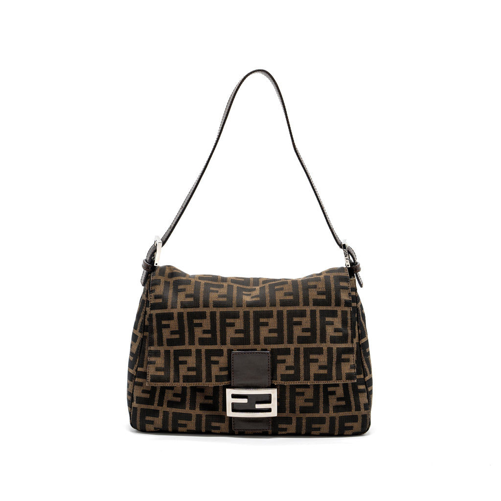 FENDI VINTAGE SHOULDER BAG FF JACQUARD CANVAS BROWN SHW