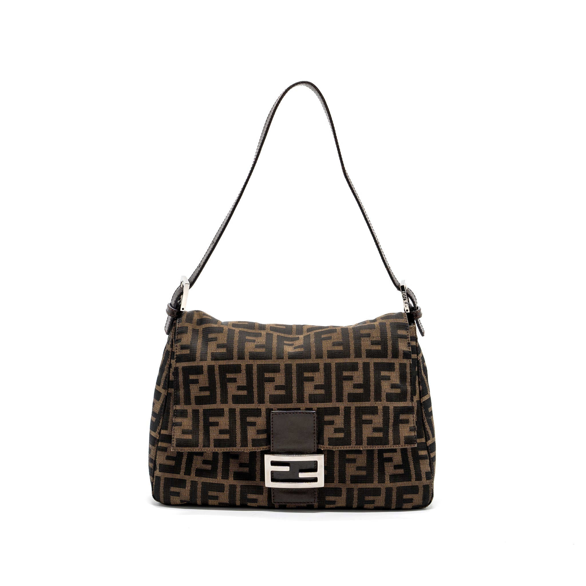 FENDI VINTAGE SHOULDER BAG FF JACQUARD CANVAS BROWN SHW