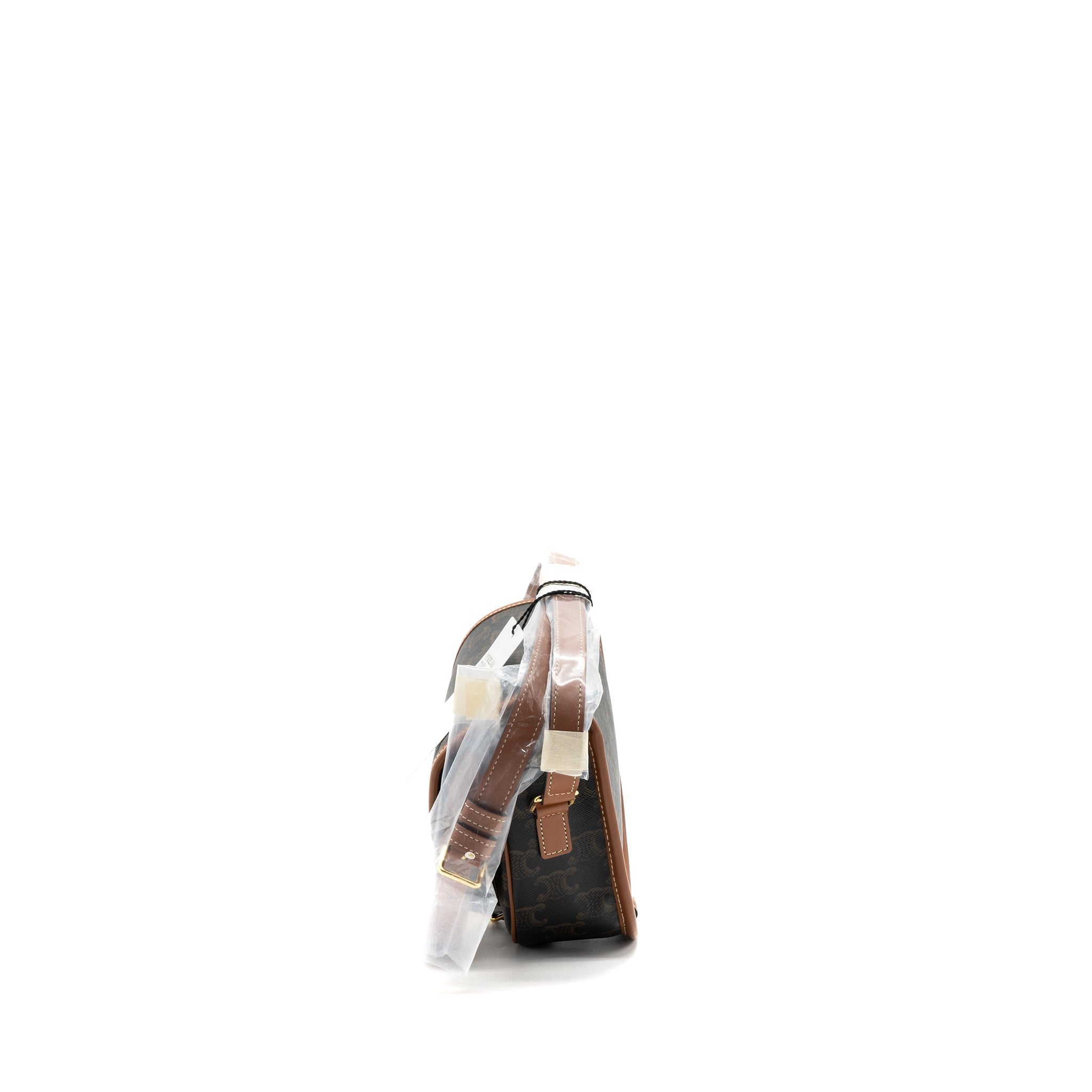 CELINE MEDIUM FOLCO BAG TRIOMPHE CANVAS AND CALFSKIN TAN GHW