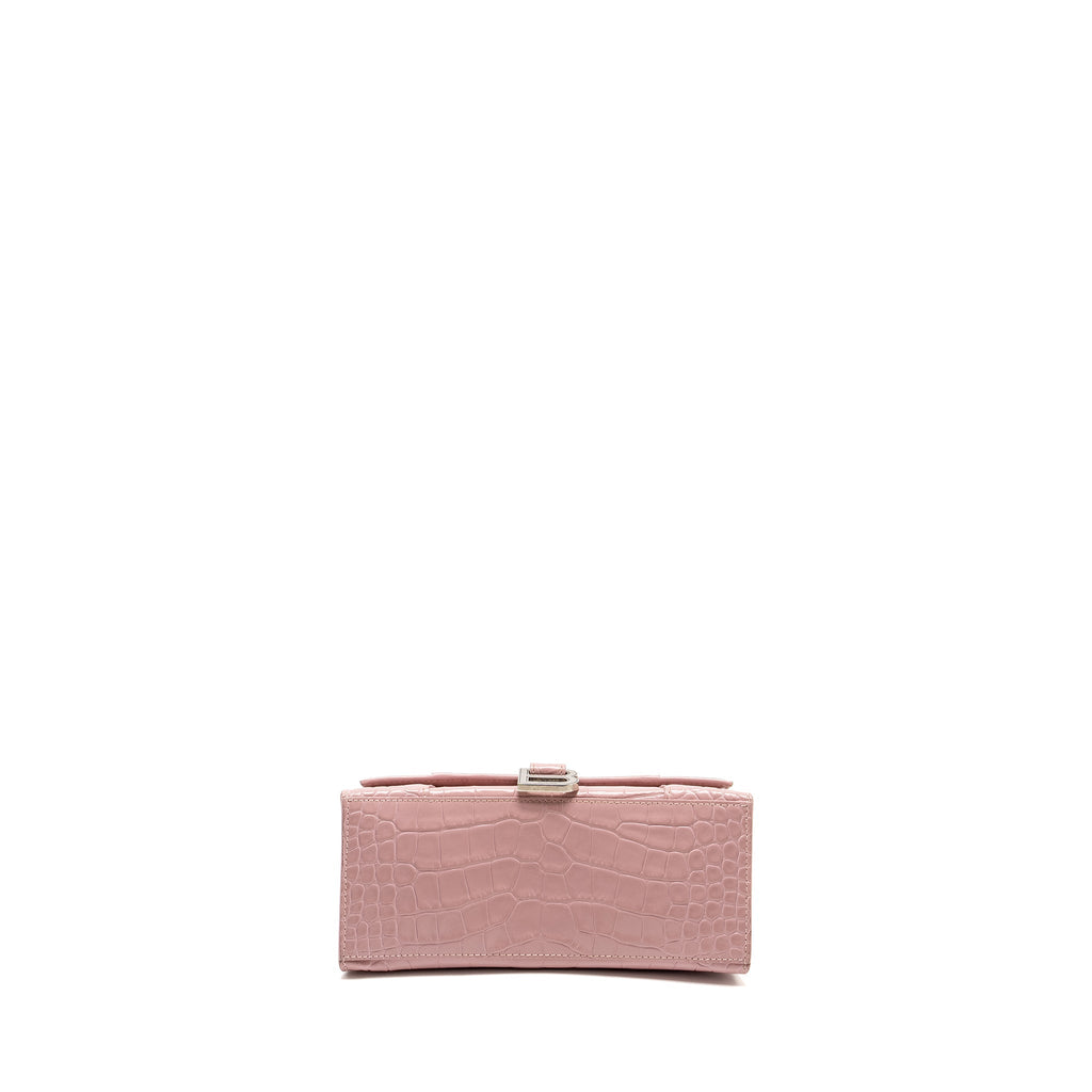 BALENCIAGA HOURGLASS S CROC-EMBOSSED CALFSKIN PINK SHW