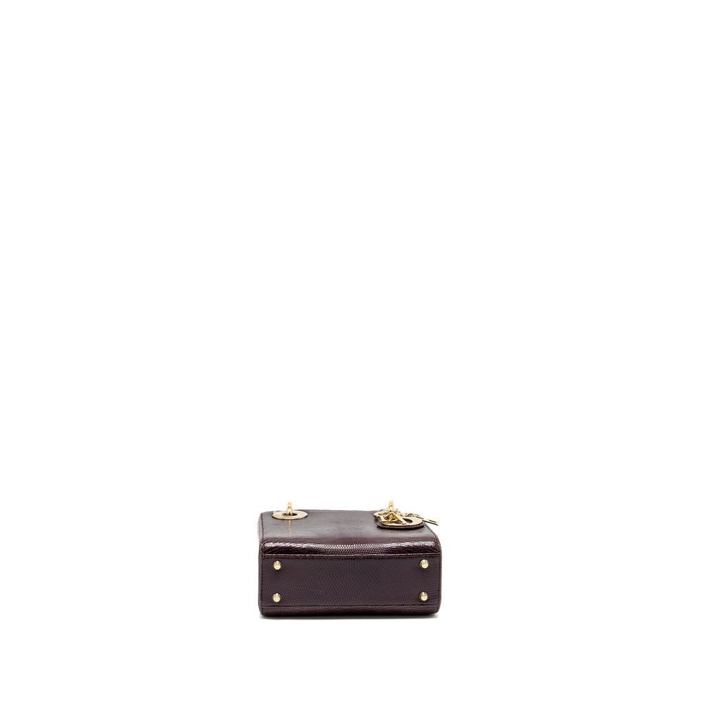 DIOR MINI LADY DIOR LIZARD BURGUNDY LGHW