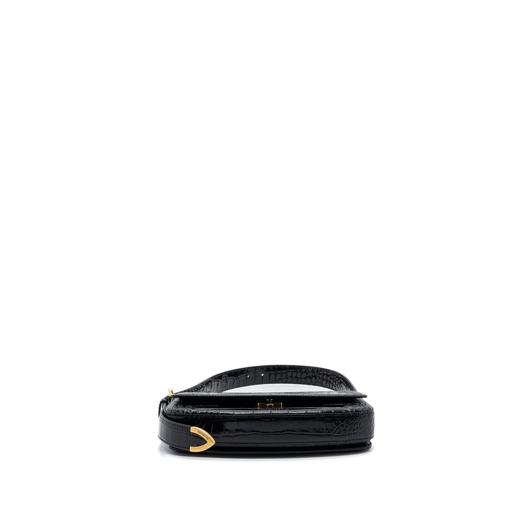 BALENCIAGA GHOST SLING BAG CROC EMBOSSED LEATHER BLACK GHW