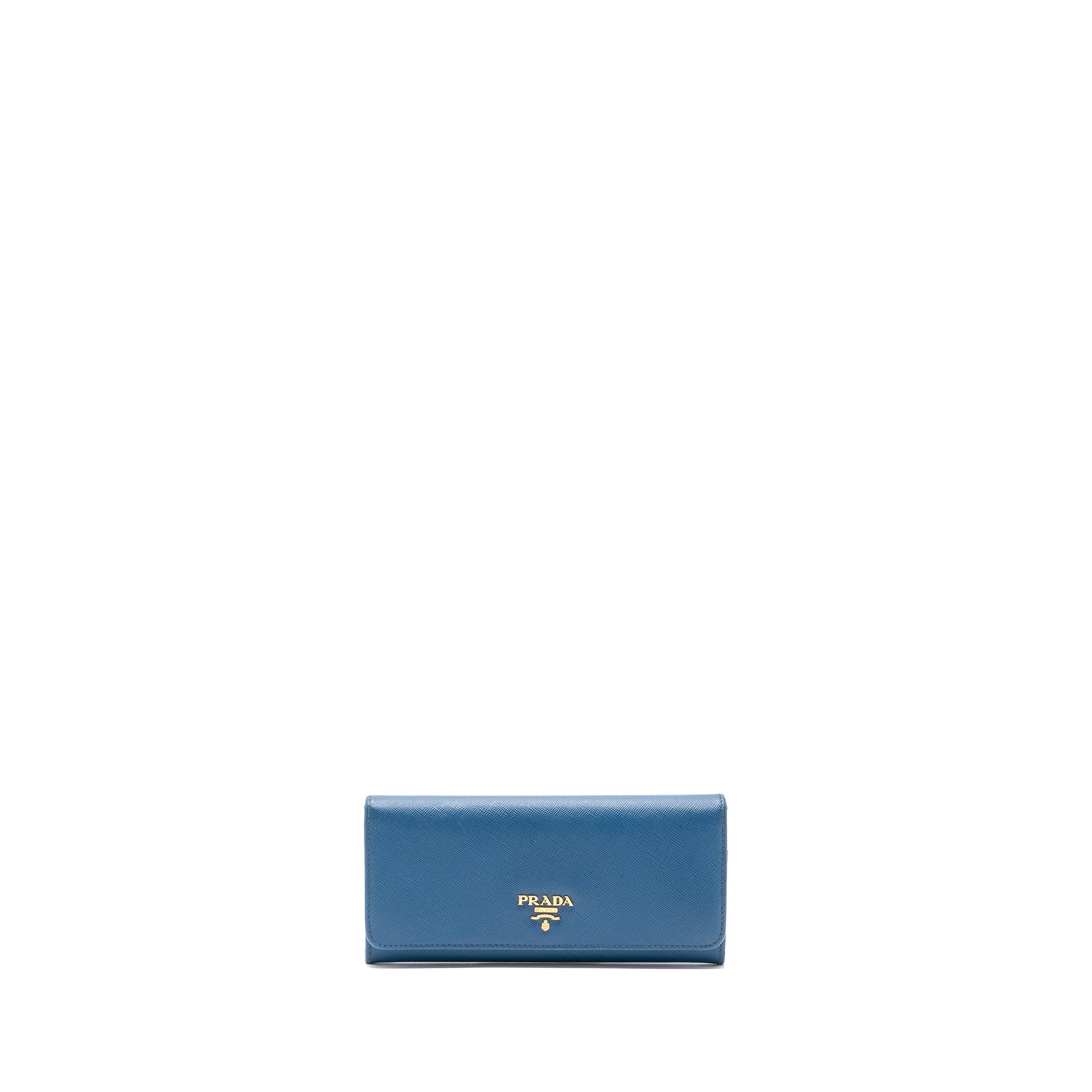 PRADA SAFFIANO LONG WALLET CALFSKIN BLUE GHW