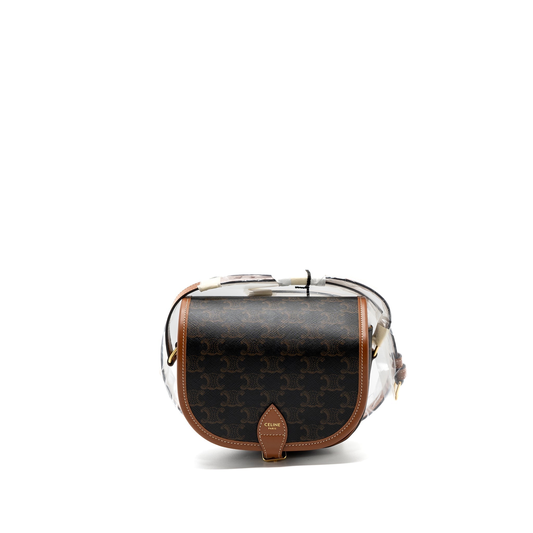 CELINE MEDIUM FOLCO BAG TRIOMPHE CANVAS AND CALFSKIN TAN GHW