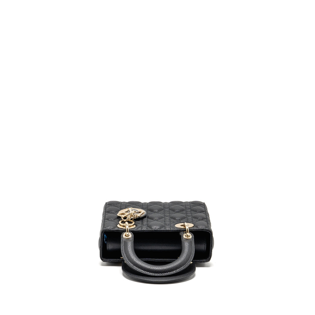 DIOR SMALL LADY DIOR BAG GRAINED CANNAGE CALFSKIN BLACK LGHW