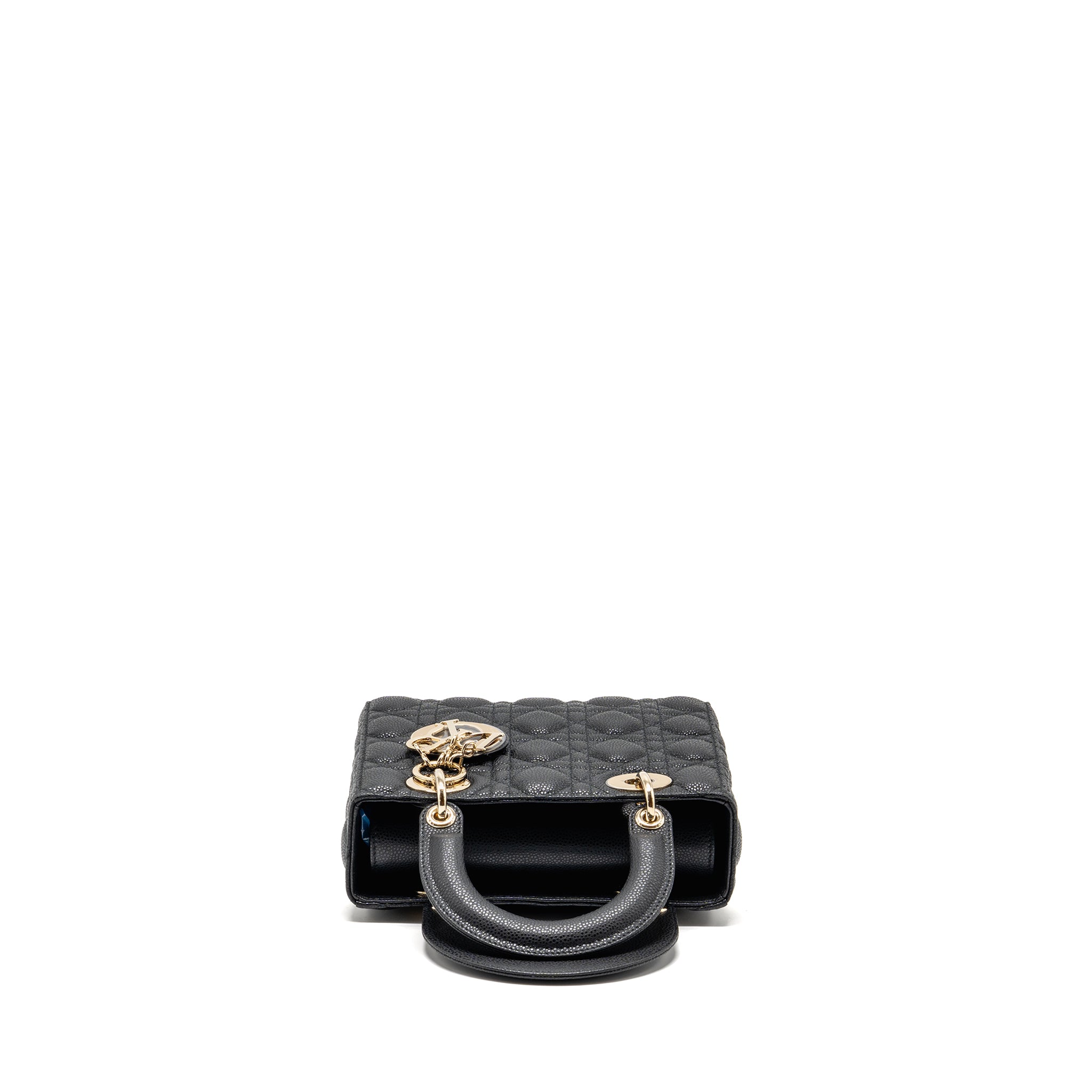 DIOR SMALL LADY DIOR BAG GRAINED CANNAGE CALFSKIN BLACK LGHW