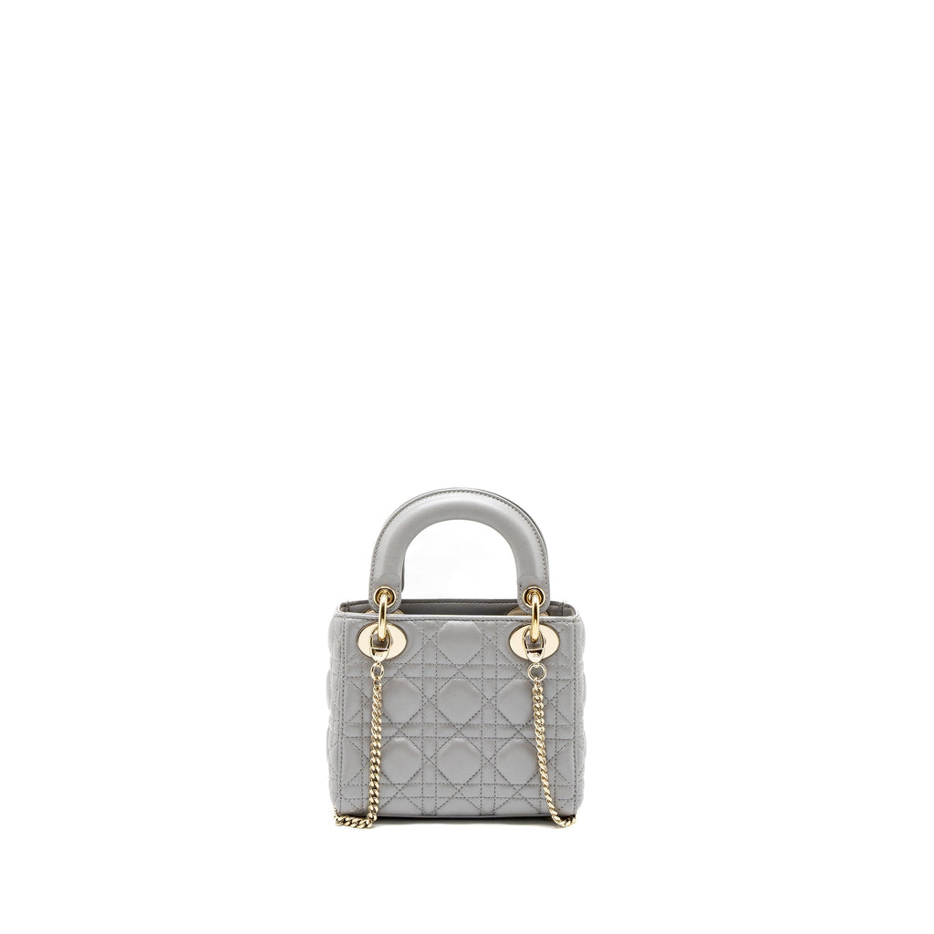 DIOR MINI LADY DIOR LAMBSKIN GREY LGHW