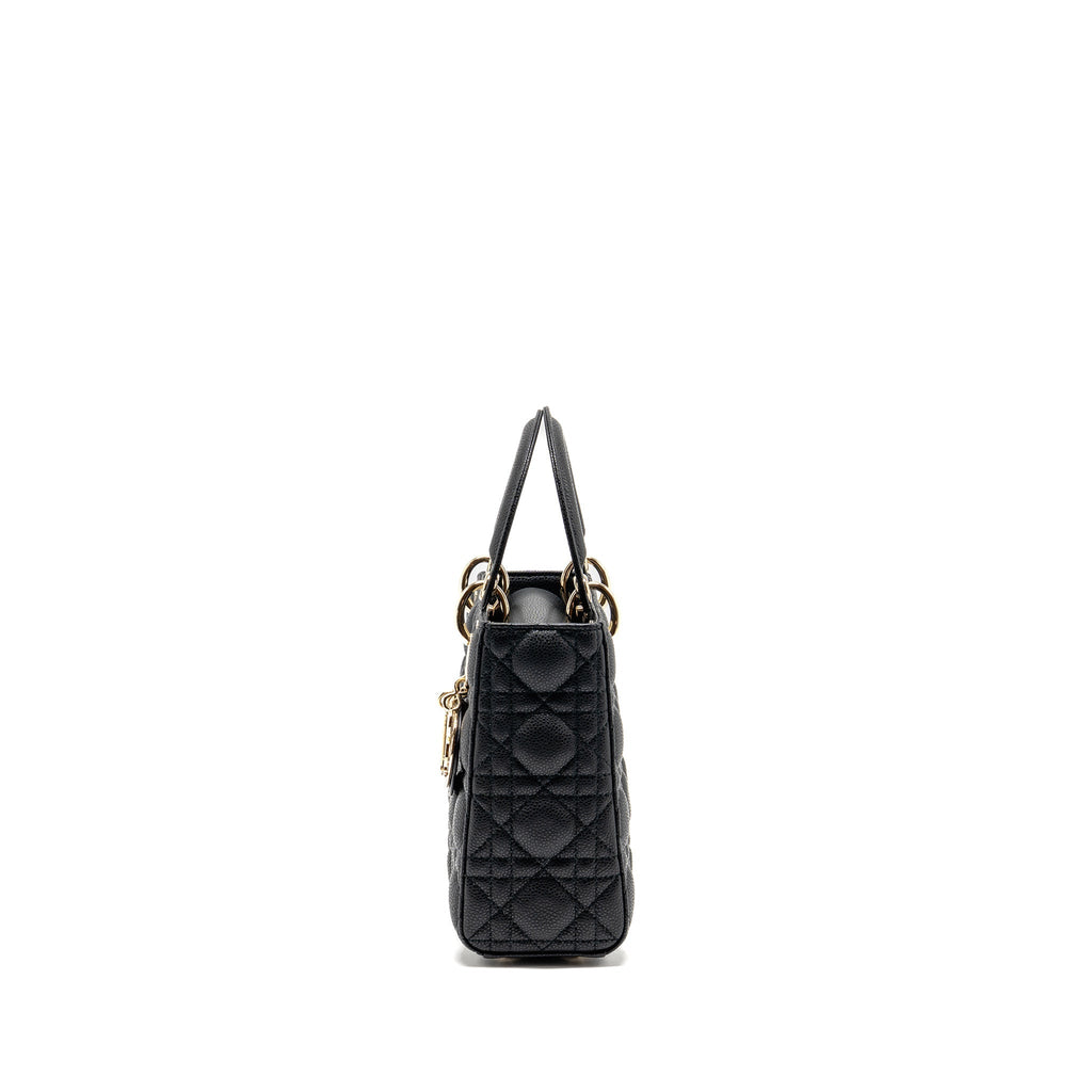 DIOR SMALL LADY DIOR BAG GRAINED CANNAGE CALFSKIN BLACK LGHW
