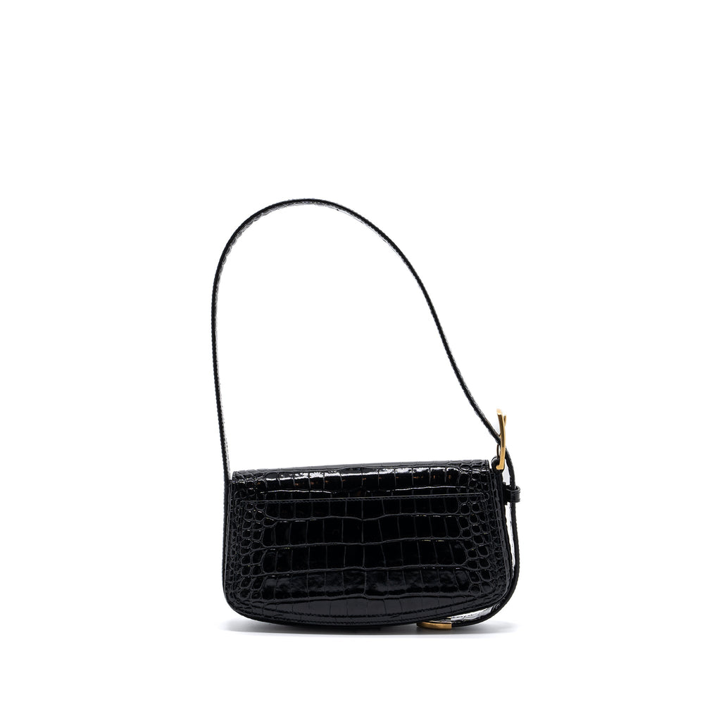 BALENCIAGA GHOST SLING BAG CROC EMBOSSED LEATHER BLACK GHW